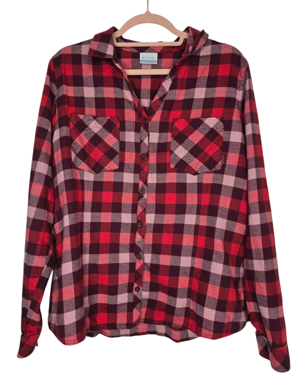 Columbia Red, Black & Pink Plaid Button-Down Shirt